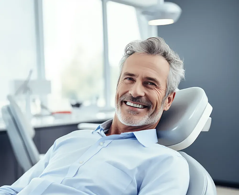 Smiling middle-aged man relaxing in a dental chair