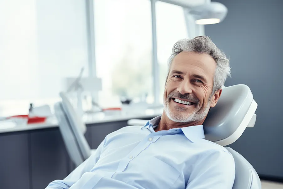 Smiling middle-aged man relaxing in a dental chair