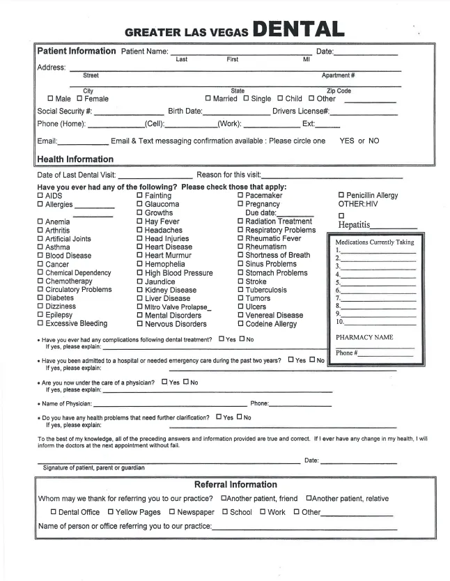 Preview of the patient information form