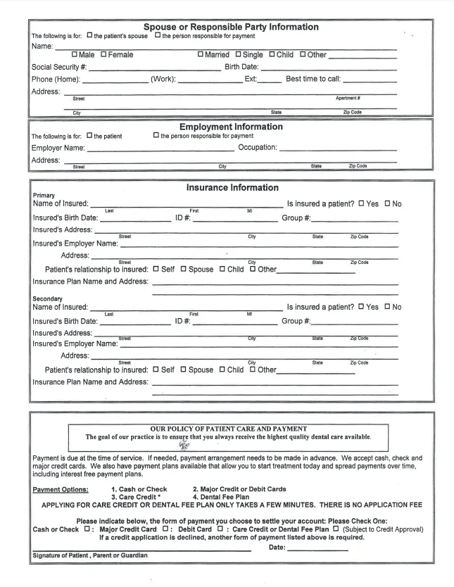 Preview of the spouse or responsible party form